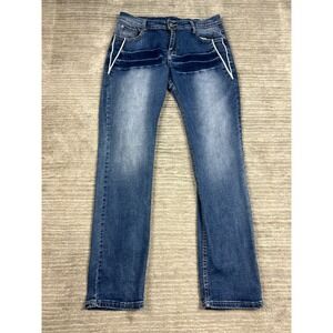 Unbranded Denim Jeans Mens L Blue American Flag Star Stripe Straight Leg Piping